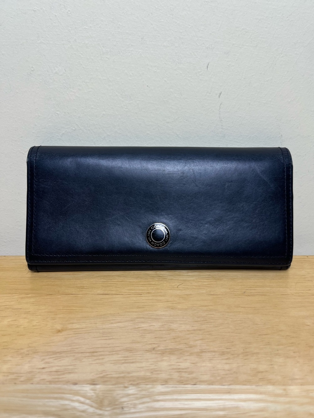 COACH Smooth Black Leather Wallet Snap Button Clutch Vintage Y2K